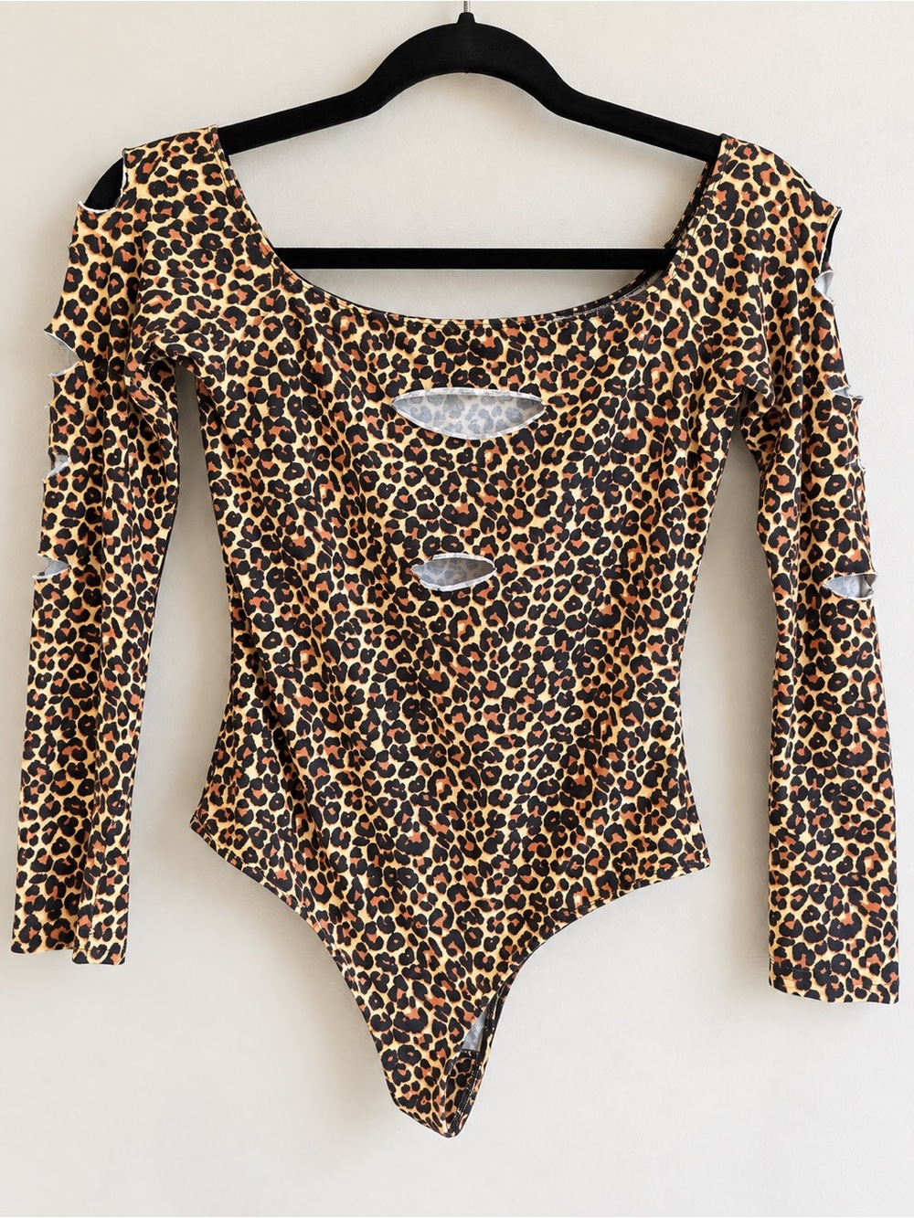 American Apparel Leopard Bodysuit M Distressed Cutout Y2K Indie Sleaze